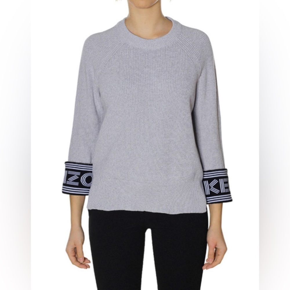 KENZO Rundhals Pullover Light Gray Knit Sweater size Medium Preppy Cozy Luxury